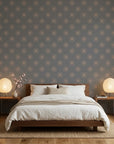Pewter Medallion grey and gold celtic knot wallpaper in a warm and inviting living room