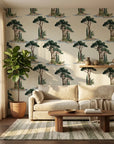 Pine Island coastal palm serenity wallpaper in a warm and inviting living room