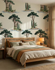 Pine Island coastal palm serenity wallpaper adding character to a cozy bedroom