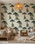 Pine Island coastal palm serenity wallpaper as a feature wall in a bright home office