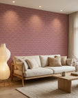 Plum Seigaiha purple japanese wave wallpaper in a warm and inviting living room