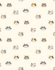 Cute cat faces wallpaper pattern with illustrated kittens in soft neutral colors