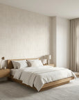 Quiet Cloth serene beige linen texture wallpaper adding character to a cozy bedroom