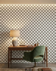Quiet Game grey and white checkerboard wallpaper adding character to a cozy bedroom