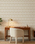 Quiet Grace gold and cream minimalist arc wallpaper adding character to a cozy bedroom