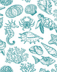 Textured teal sea life peel and stick wallpaper - Quiet Reef