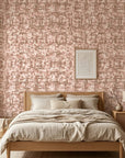 Rose Fog neutral abstract wallpaper adding character to a cozy bedroom