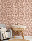 Rose Fog neutral abstract wallpaper creating ambiance in a serene bathroom