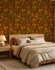 Rustic Joy winter berry wallpaper adding character to a cozy bedroom