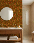 Rustic Joy winter berry wallpaper creating ambiance in a serene bathroom