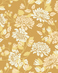 Smooth peel and stick wallpaper with cream chrysanthemums on gold - Saffron Hush
