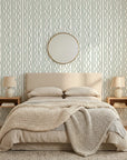 Sage Wave serene green lines wallpaper in a warm and inviting living room