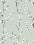 Matte sage willow branch peel and stick wallpaper with soft buds - Sage & Bud