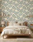 Sage & Gold elegant botanical peel and stick wallpaper in a warm and inviting living room