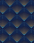 Sapphire Burst elegant navy and gold art deco wallpaper