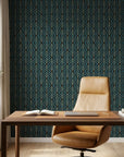 Sapphire Flame bold blue and gold ogee wallpaper adding character to a cozy bedroom