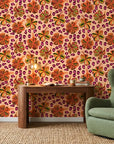 Savanna Bloom african floral wallpaper as a feature wall in a bright home office