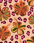 Vibrant hibiscus flowers mixed with leopard print on a removable wallpaper