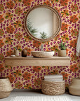 Vibrant tropical hibiscus blooms and exotic leopard spots on peel and stick wallpaper