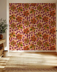 Vibrant hibiscus flowers and leopard print on self-adhesive wallpaper