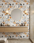 Scrub Safari animal face wallpaper creating ambiance in a serene bathroom