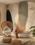 Sculpted Fragments bold modern abstract creating ambiance in a serene bathroom
