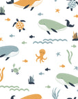 Smooth white ocean animal nursery peel and stick wallpaper - Seaside Play