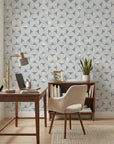 Semi Blue subtle blue textured minimalist design wallpaper as a feature wall in a bright home office