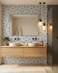 Semi Blue subtle blue textured minimalist design wallpaper creating ambiance in a serene bathroom