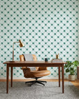 Shadow Garden green floral peel and stick wallpaper as a feature wall in a bright home office