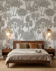 Shadow Grove dark tree wallpaper adding character to a cozy bedroom