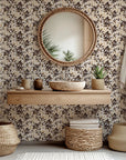 Distressed black and brown floral silhouette peel and stick wallpaper - Shadow Luxe