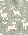 Sage green nursery deer pine tree peel and stick wallpaper -Silent Woods