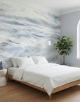 Ocean wave peel and stick wallpaper featuring ethereal white foam