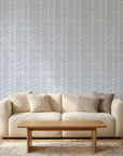 Silver Chevron pale blue geometric wallpaper in a warm and inviting living room