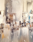 Silver City elegant neutral painted skyline wallpaper creating ambiance in a serene bathroom