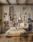 Silver City elegant neutral painted skyline wallpaper in a warm and inviting living room