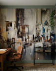 Silver City elegant neutral painted skyline wallpaper adding character to a cozy bedroom