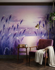Silver Plumes lavender sunset pampas grass wallpaper adding character to a cozy bedroom