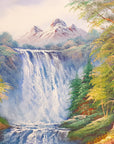 Silver Rush majestic mountain waterfall forest wallpaper creating ambiance in a serene bathroom