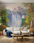 Canvas-like majestic mountain waterfall forest peel and stick wallpaper - Silver Rush