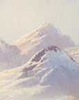 Silver Silence lavender and silver mountain landscape wallpaper creating ambiance in a serene bathroom