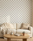 Silver Trefoil elegant grey and gold minimalist wallpaper creating ambiance in a serene bathroom