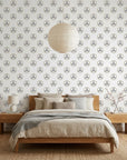 Silver Trefoil elegant grey and gold minimalist wallpaper in a warm and inviting living room