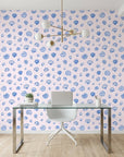 Sketched Seashells serene blue seashell wallpaper as a feature wall in a bright home office