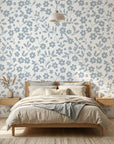 Sky Bloom serene blue floral peel and stick wallpaper in a warm and inviting living room