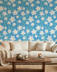 Sky Chalk playful crayon wallpaper as a feature wall in a bright home office
