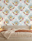Sky Garden pastel floral peel and stick wallpaper adding character to a cozy bedroom