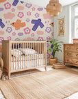 Charming cream-colored removable wall decor depicting graceful birds in flight among pretty blossoms - Skydance Bloom
