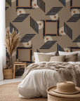 Geometric and abstract architectural design featuring brown and black tones on peel-and-stick wallpaper (Sliced Radiance)